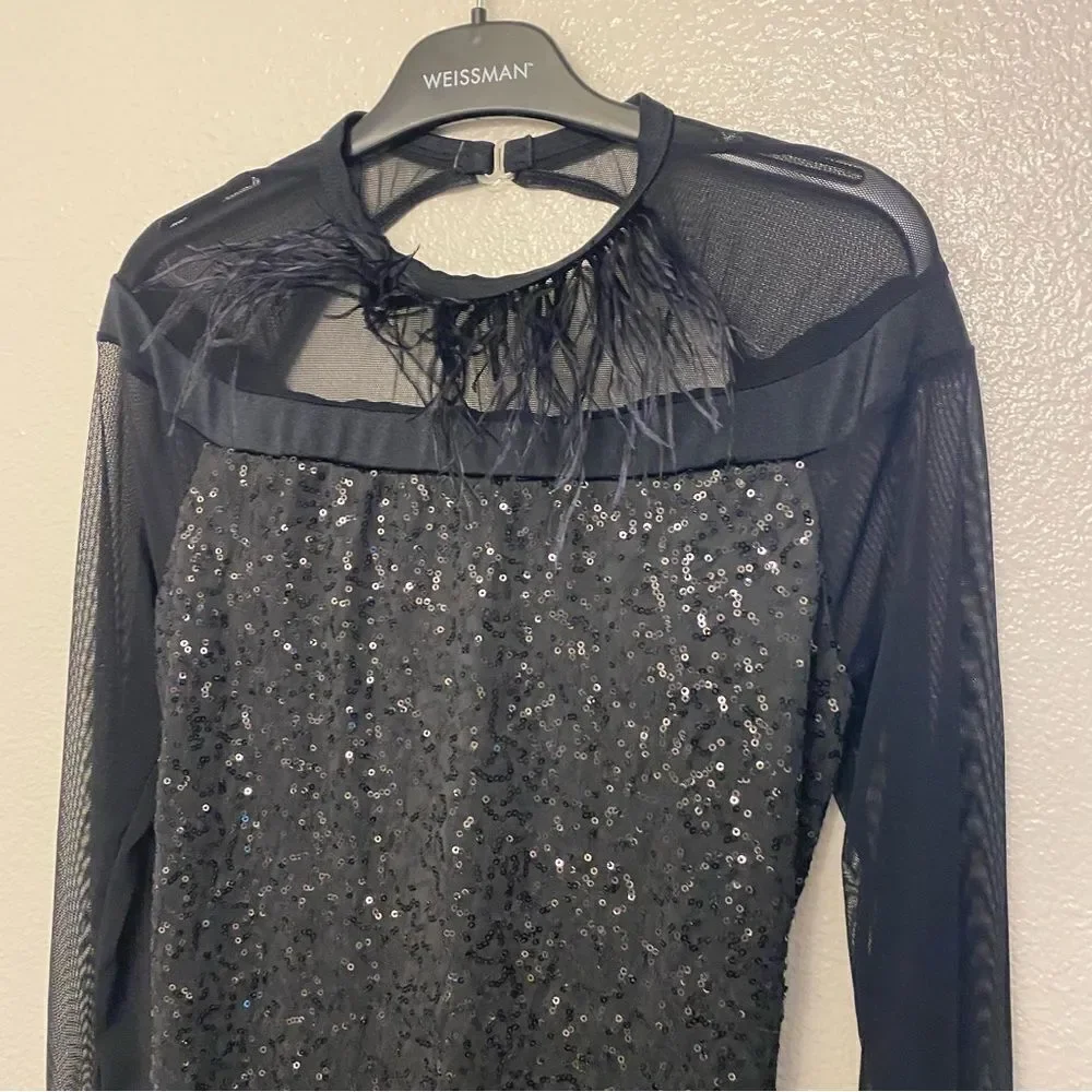 Weissman dance costume black feather biketard Hungry Like The Wolf 11626 LA